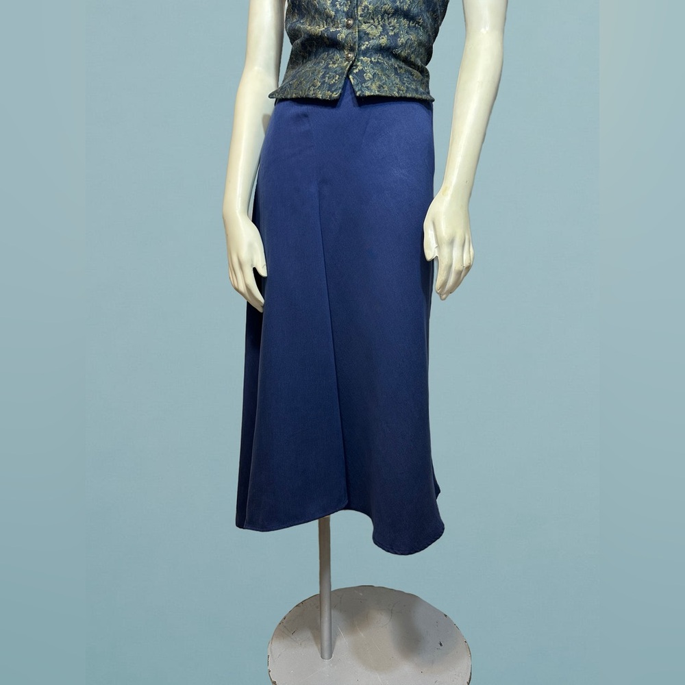 Max Studio Blue Asymmetrical A-Line Midi Skirt